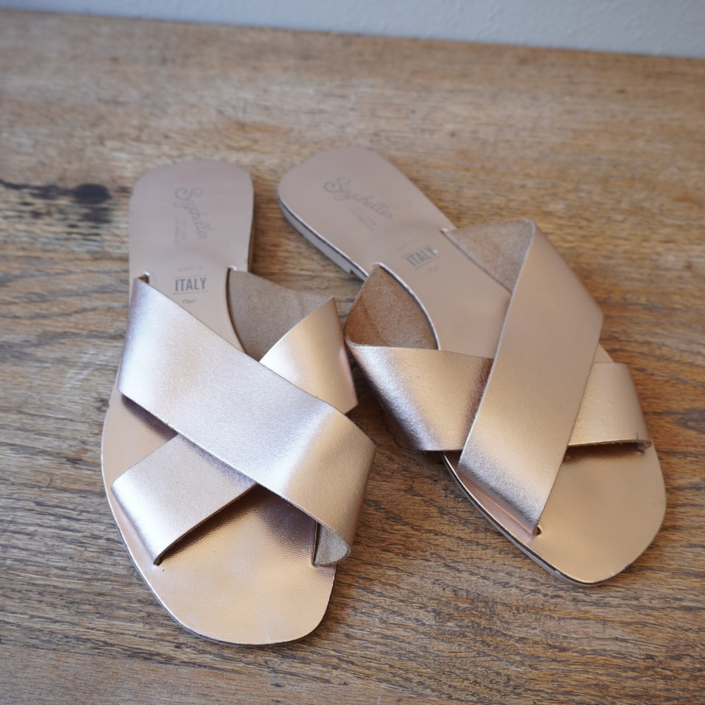 Seychelles Size 9 Ciao Slide Sandal Rose Gold Metallic Leather Casual Minimalist